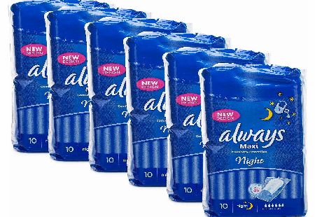 Always Maxi Night 10 Towels x 6 Pack