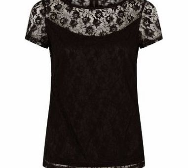 Amalie and Amber Black Lace Roll Sleeve T-Shirt
