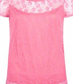 Amalie and Amber Bright Pink Lace T-Shirt 3472988