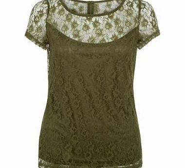 Amalie and Amber Khaki Lace T-Shirt 3460654