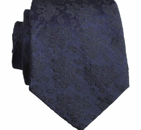 Amanda Christensen Navy Blue Satin Paisley Silk Tie by