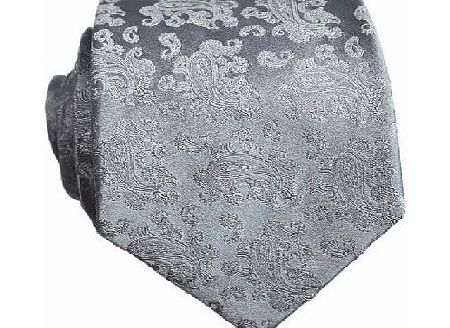 Silver Satin Paisley Silk Tie by