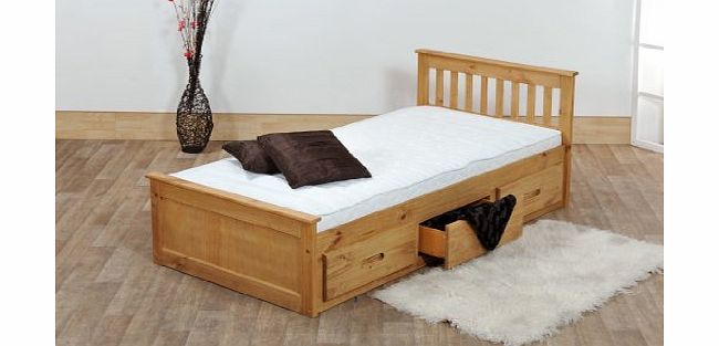 Amani 3ft Single Captain Cabin Storage Solid Pine Wooden Bed Bedframe - Waxed Pine Finish (Made from High Quality Brazilian Sustainable Pine)