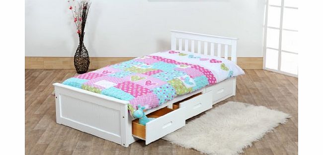Amani 3ft Single Captain Cabin Storage Solid Pine Wooden Bed Bedframe - White Finish