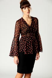 Heart Print Crinkle Chiffon Pussy Bow Blouse