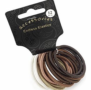Set of 12 Natural Coloured Thick Snag Free Endless Hair Elastics Bobbles Hair Bands