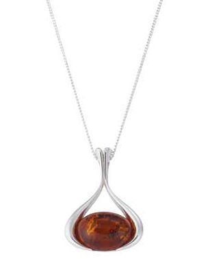 Sterling Silver Amber Oval Pendant