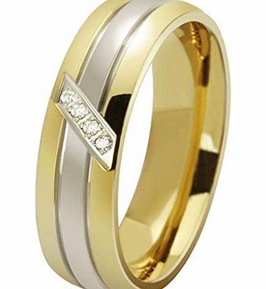 AmDxD  Jewelry 18K Gold Plated Titanium Steel Mens Fashion Finger Rings 1 Row CZ Golden UK Size T 1/2