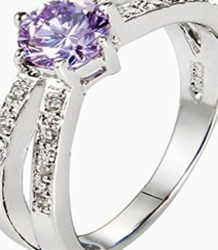AmDxD  Jewelry 18k White Gold Plated Ladys Fashion Figure Ring 2 Rows Charming CZ 6 Claws Purple N 1/2