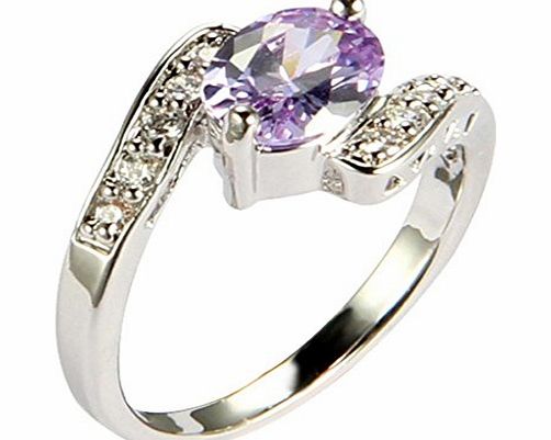 AmDxD  Jewelry 18k White Gold Plated Womens Fashion Figure Rings Inlaid Purple Crystal CZ L 1/2
