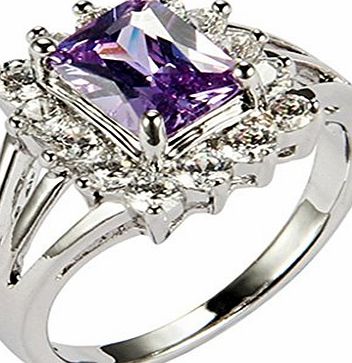 AmDxD  Jewelry Copper Platinum Plated Ladys Fashion Figure Wedding Rings RetroStyle Square AAA  Quality High CZ Cubic Zirconia Purple Red UK Size N 1/2