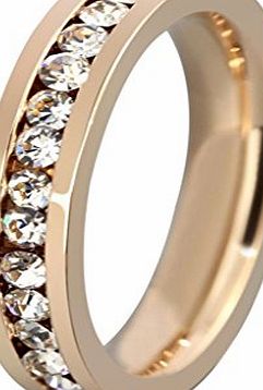 AmDxD  Jewelry Titanium Stainless Steel jewellery Plated 14K Rose Gold Womens Fashion Ring Inlaid AAA  Quality High CZ Cubic Zirconia Engagement Gift UK Size J 1/2