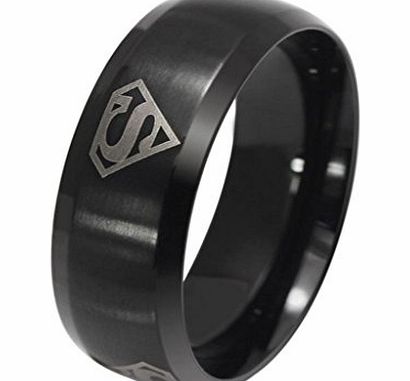 AmDxD  Jewelry Titanium Stainless Steel Mens Fashion Finger Rings Superman Mark Triangle With Letter S Black UK Size