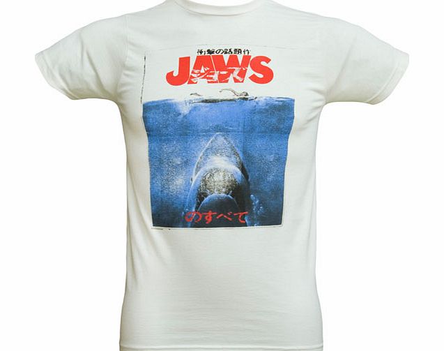 Men` White Japanese Jaws Movie Poster T-Shirt from American Classics