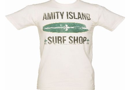 Mens Ecru Amity Island Surf Shop Jaws T-Shirt