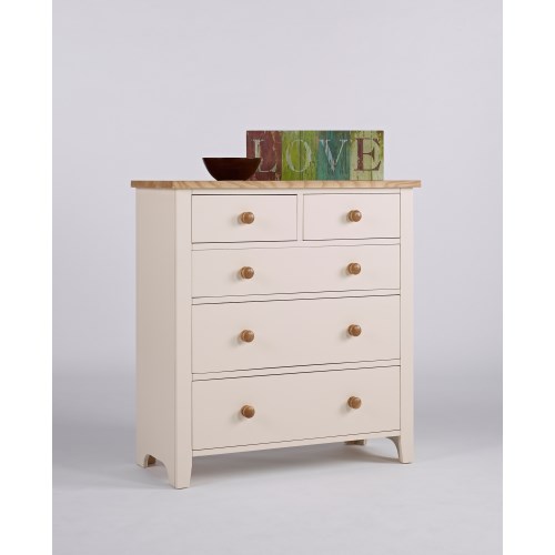 Ametis Dove 2 Over 3 Drawer Chest in White and Solid Ash