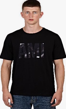 AMI Black Cotton Logo Motif T-Shirt ami2623blks