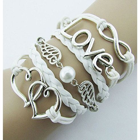 amonfineshop  DIY Style Jewelry fashion Silver Leather Cute Infinity Charm Bracelet
