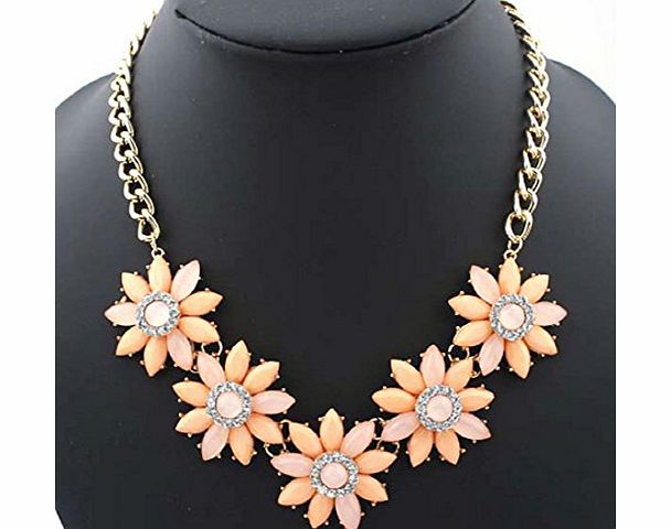 amonfineshop  Fashion Rhinestone Resin Flower Chunky Statement Bib Pendant Necklace (Pink)