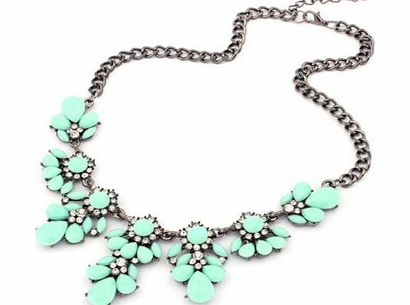 amonfineshop  Vintage Flower Crystal Bubble Bib Choker Statement Women Necklace (Light Green)
