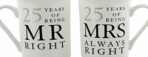 Amore by Juliana 25th Anniversary Gift Set of 2 China Mugs Mr Right amp; Mrs Always Right