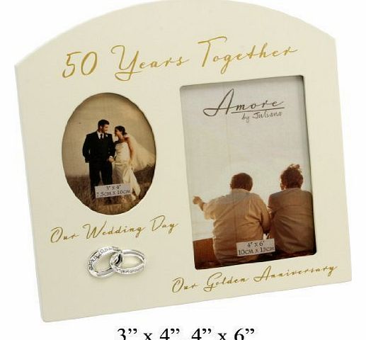 Amore Golden 50th Anniversary Wedding Gift Cream Photo Frame - 6``x4``