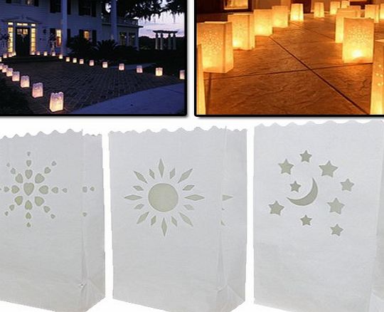 AMOS 10 x Luminary White Paper Tea Light Candle Lantern Bags Hearts Moon amp; Stars Sun for Wedding Party Outdoor Garden BBQ Christmas Xmas Diwali New Year Decoration