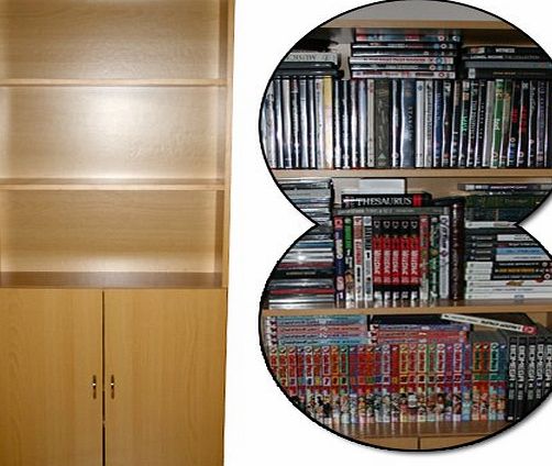 5 Shelf 2 Door Solid Wood Wooden Classic Bookcase Office Bedroom Bathroom Furniture DVD Shelves Book Storage Cupboard Display Unit