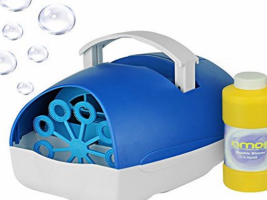 AMOS Bubble Machine Blower Maker Portable Mains or Battery Operated   Fluid Liquid 250ml Kids Birthday Party DJ Disco Garden Wedding (Blue)