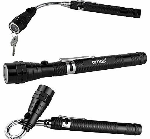 AMOS Flexi Flexible Torch 3 LED Torch Flashlight Telescopic Extendable Portable Work DIY Car Camping Light Lamp with Magnetic Pick Up Head Tool 