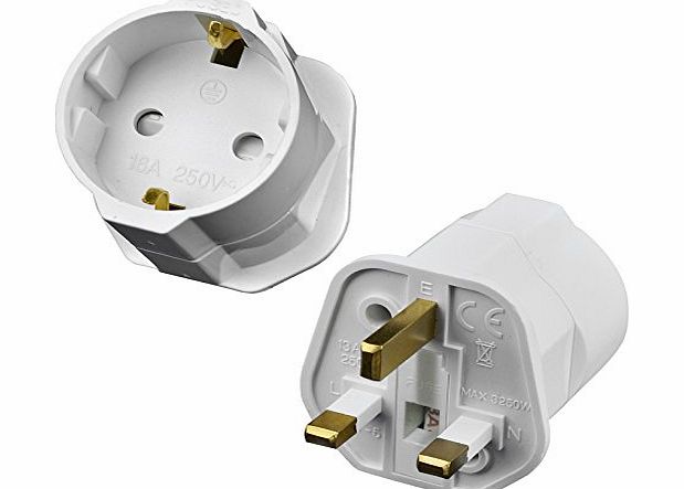AMOS Schuko Shuko Style Socket EU Euro European 2-Pin to UK 3-Pin AC Mains Power Travel Visitor Adaptor Adapter Converter Power Plug (White)