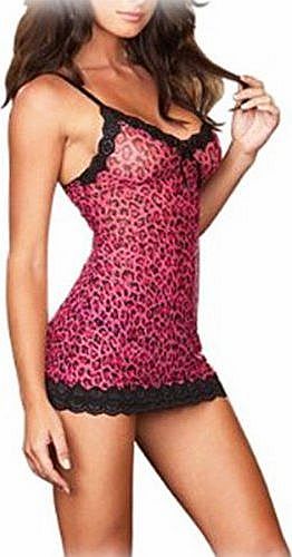 Illusion Pink Leopard Dress & Thong Set Womens Sexy Lingerie (One Size, fit 8-12)