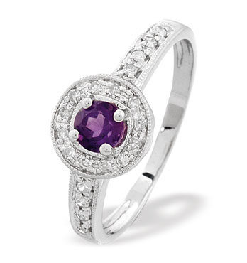 White Gold Diamond Amethyst Ring (627)