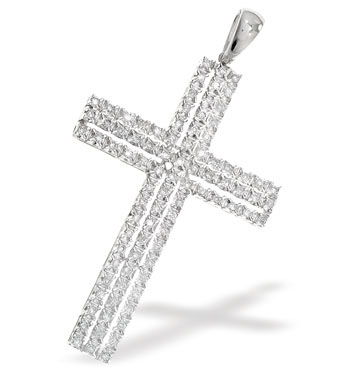 Ampalian Jewellery White Gold Diamond Cross & Chain (070)