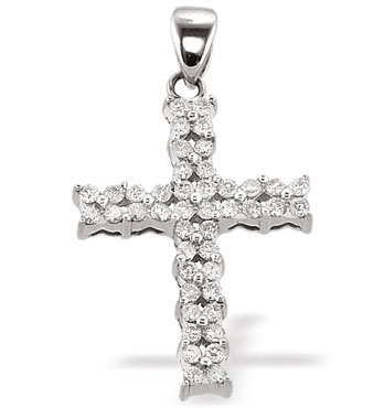 Ampalian Jewellery White Gold Diamond Cross & Chain (478)