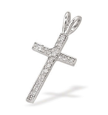 Ampalian Jewellery White Gold Diamond Cross & Chain (490)