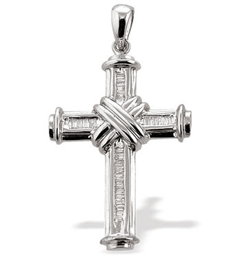 Ampalian Jewellery White Gold Diamond Cross & Chain (658)