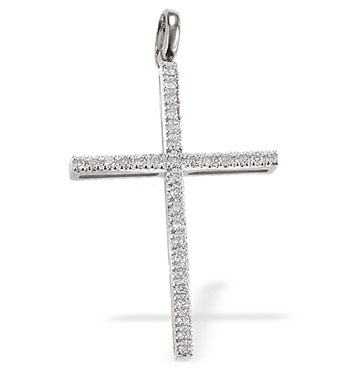 Ampalian Jewellery White Gold Diamond Cross & Chain (737)