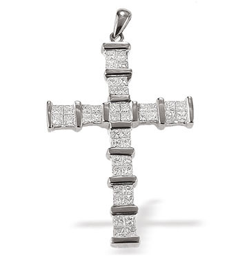 Ampalian Jewellery White Gold Diamond Cross & Chain (813)