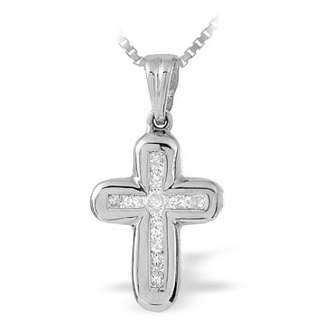 Ampalian Jewellery White Gold Diamond Cross (069)