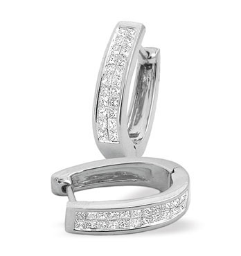 White Gold Diamond Hoop Earrings (058)