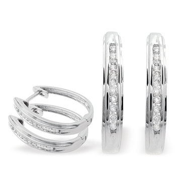 Ampalian Jewellery White Gold Diamond Hoop Earrings (902)
