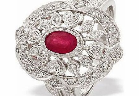 Ampalian Jewellery White Gold Diamond Ruby Ring (337)