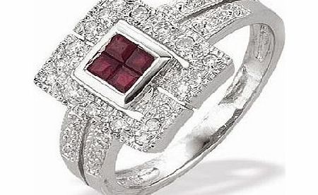 Ampalian Jewellery White Gold Diamond Ruby Ring (824)
