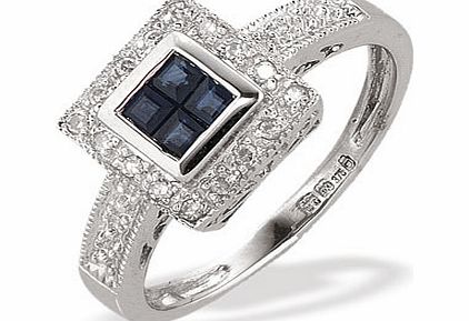 Ampalian Jewellery White Gold Diamond Sapphire Ring (249)