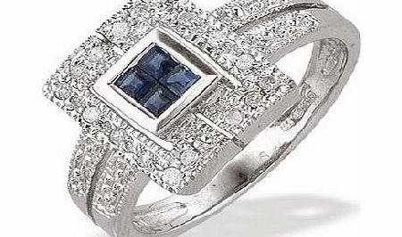Ampalian Jewellery White Gold Diamond Sapphire Ring (250)