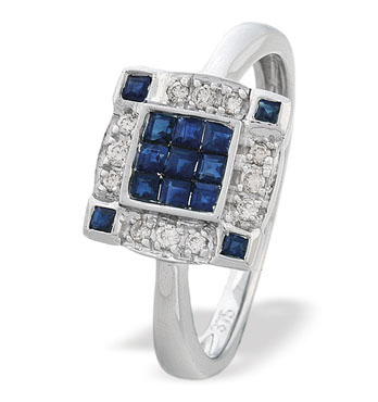 Ampalian Jewellery White Gold Diamond Sapphire Ring (287)