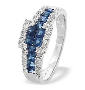 Ampalian Jewellery White Gold Diamond Sapphire Ring (346)