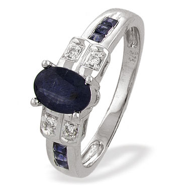 White Gold Diamond Sapphire Ring (961)