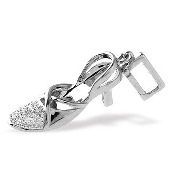 Ampalian Jewellery White Gold Diamond Shoe Pendant & Chain (490)